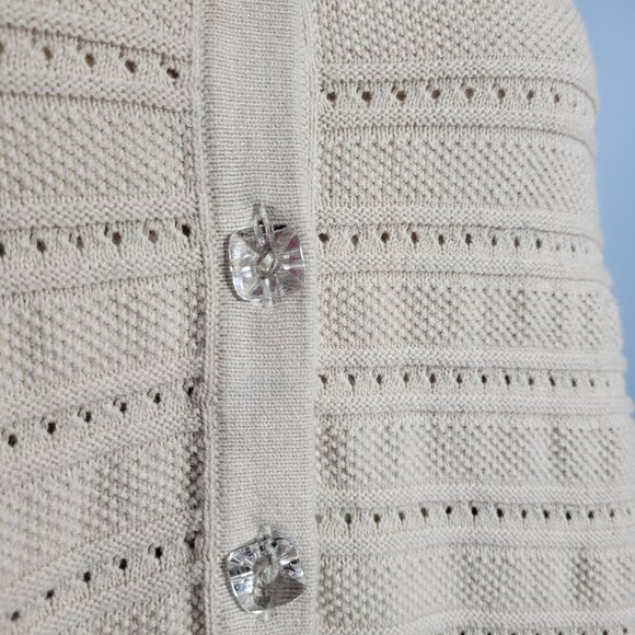 CJ Banks 1X Beige Crewneck Quarter Sleeve Clear Gem Button Up Knit Cardigan - Picture 4 of 12